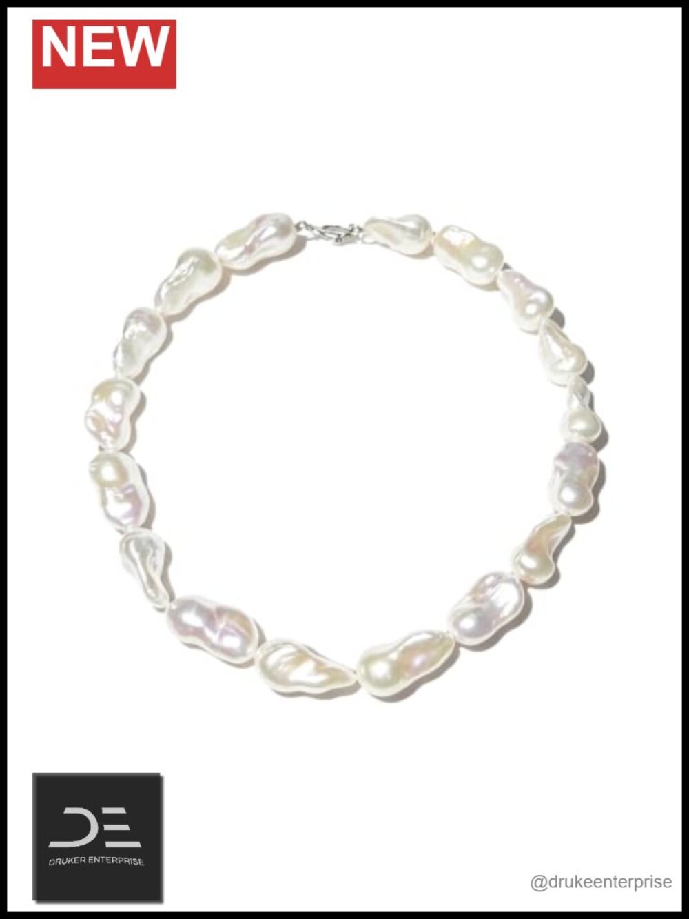 Natural Freshwater Baroque Pearl Necklace, 925 Sterling Silver Toggle Clasp,